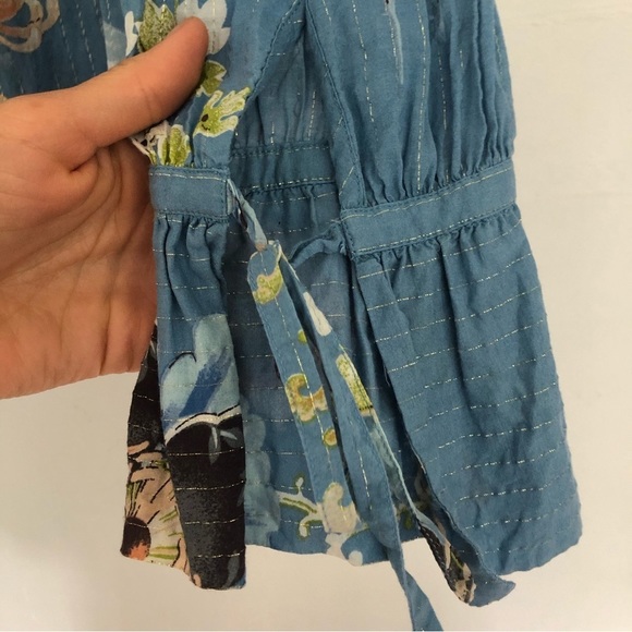 LOFT Women’s Blue Floral Cotton Blend Long Fluted Sleeve Blouse  Size S - Picture 7 of 10